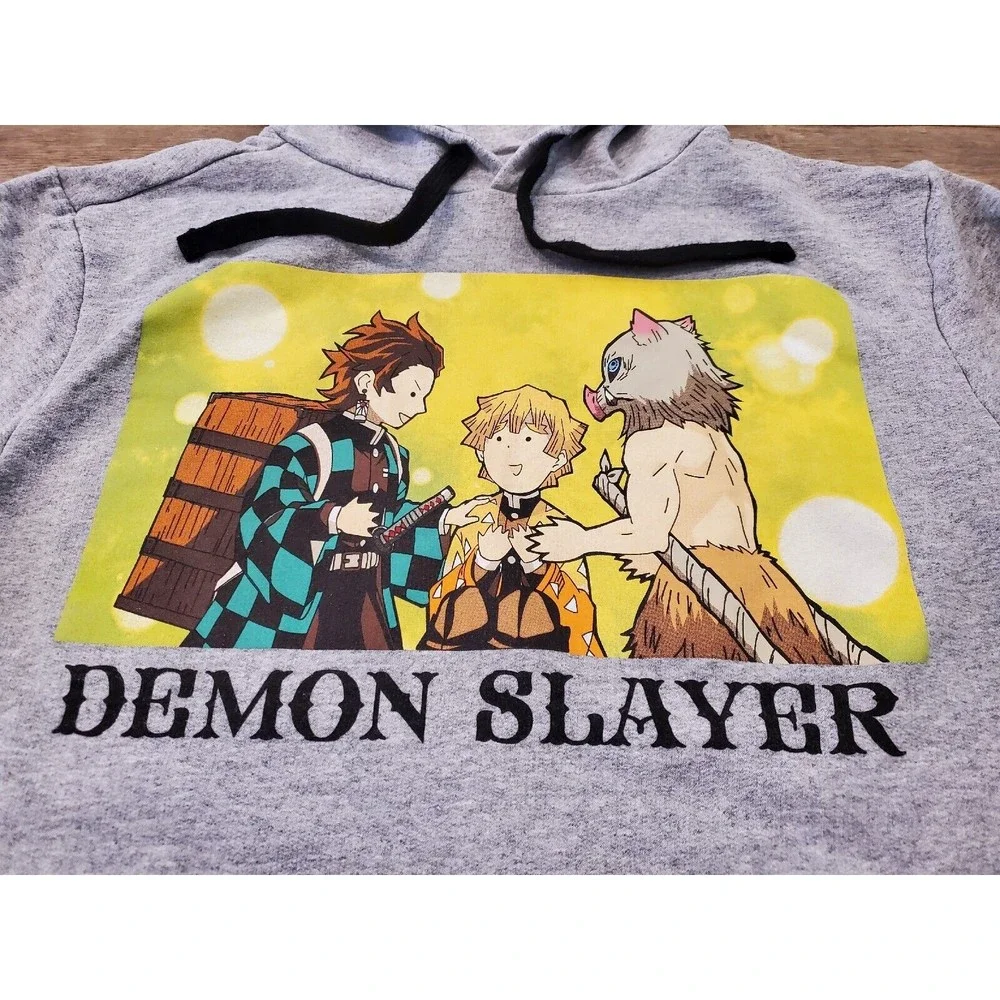 Demon Slayer Drawstring Hoodie Gray Trio Line Sz Small Japamese Anime Manga